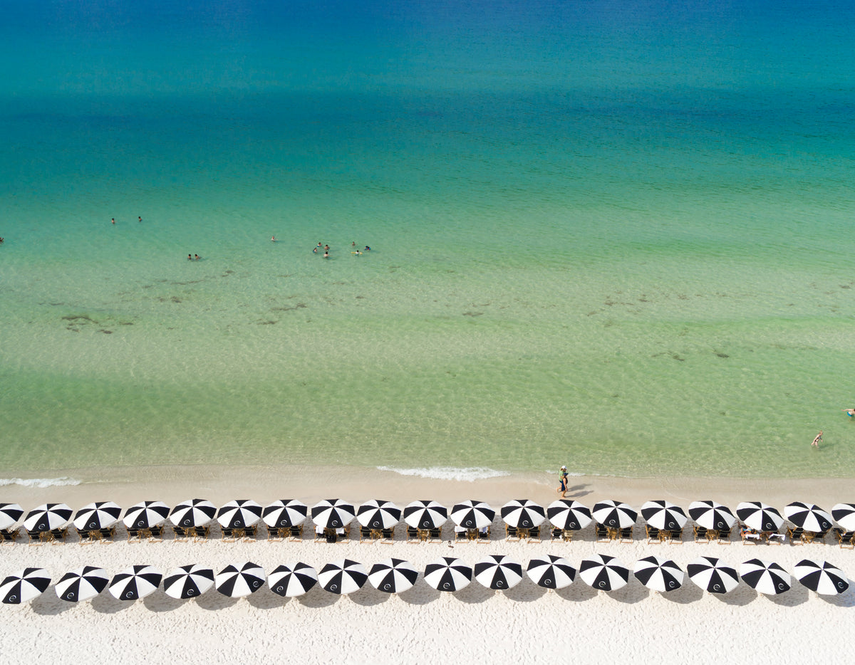Rosemary VIP aerial fine art photography print of beach umbrellas at Rosemary Beach on Scenic Highway 30A by Chandler Williams for Modus Photography
